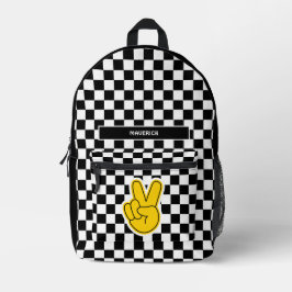 Mochila Impresa Signo de paz de tablero de ajedrez retro