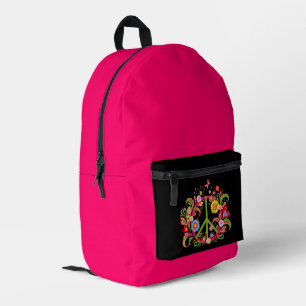 Mochila Impresa Signo de paz floral en negro