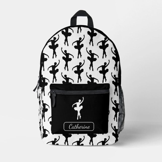 Mochila Impresa Silhouette Ballerina en blanco y negro (Anverso)
