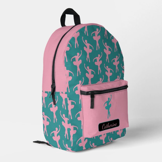 Mochila Impresa Silhouette Ballerina en rosa y Verde azulada (Esquina izquierda trasera)