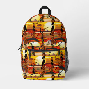 Mochila Impresa Silhouette de una bella mujer africana sobre los S