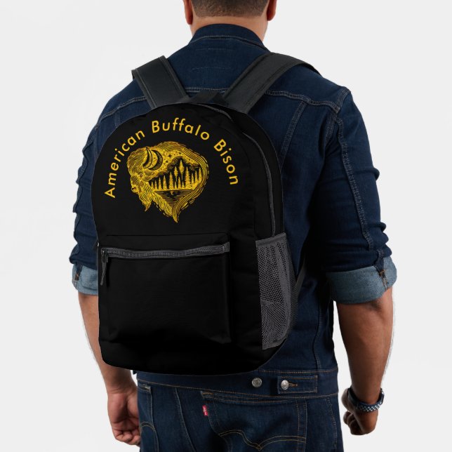 Mochila Impresa Silueta De Búfalo Con Diseño De Montañas (Insitu (Modelo))