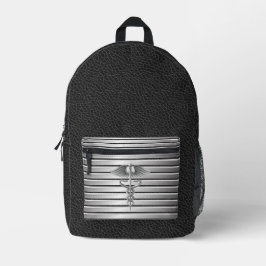 Mochila Impresa Símbolo médico de Caduceus negro y plata
