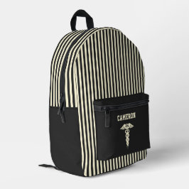 Mochila Impresa Símbolo médico personalizado Crema y rayas negras 