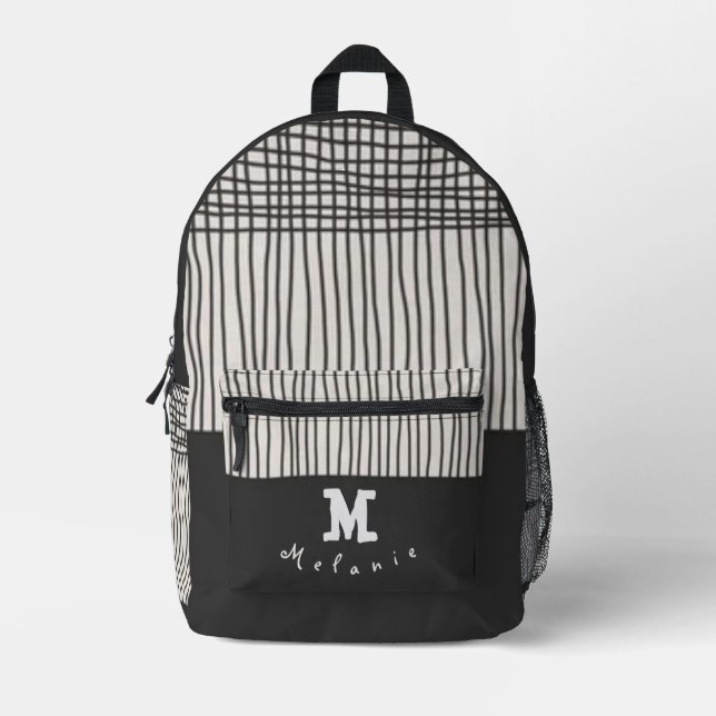 Mochila Impresa Simple black minimalist monogram and name minimal  (Anverso)