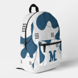 Mochila Impresa Simple blue white Abstract minimal art Monogram