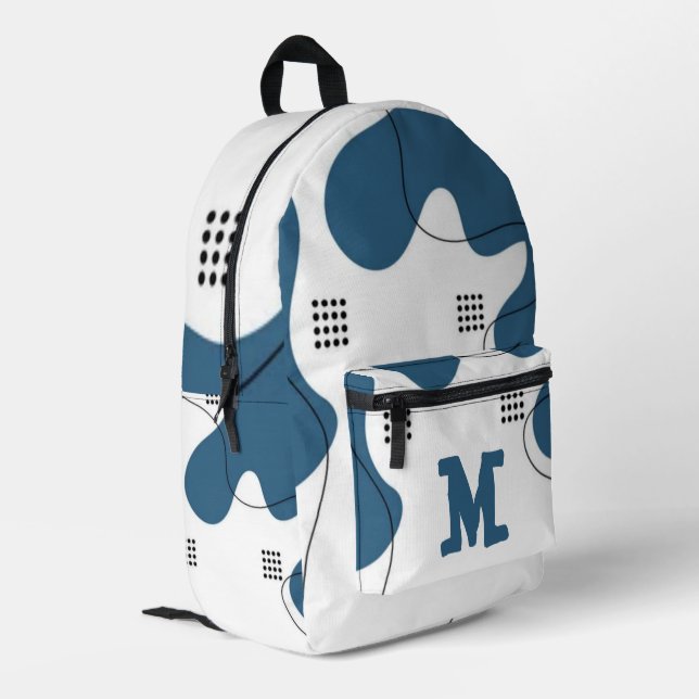 Mochila Impresa Simple blue white Abstract minimal art Monogram  (Esquina izquierda trasera)