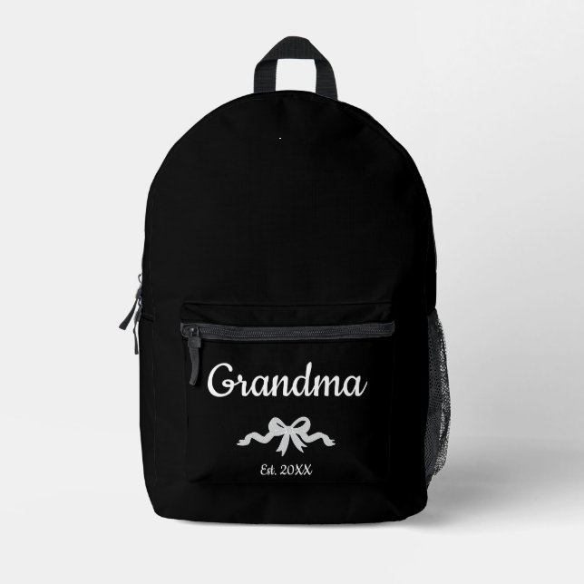 Mochila Impresa Simple Script Bow Abuela Año Est. (Anverso)