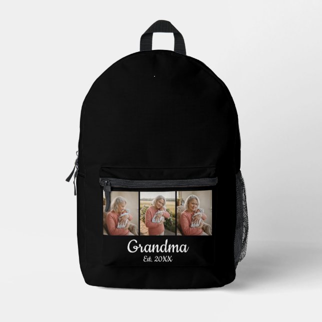Mochila Impresa Simple Script Grandma Est. 3 Photo Year (Anverso)
