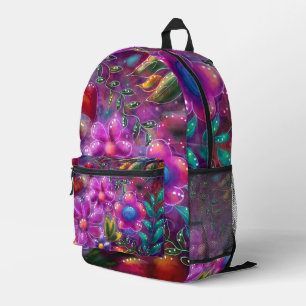 Mochila Impresa Singular Abstrato Floral Rosa Rojo Púrpura Verde a