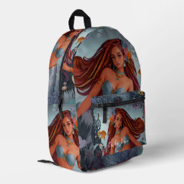 Mochila Impresa Sirena acuática afroamericana