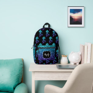 Mochila Impresa Sirena patrón de ombre azul acuático con destellos