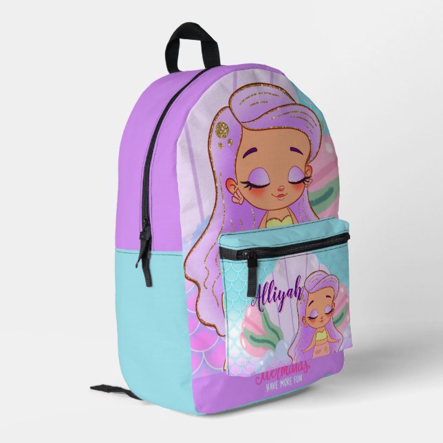 Mochila Impresa Sirena personalizada Azure/Lavanda (Esquina izquierda trasera)