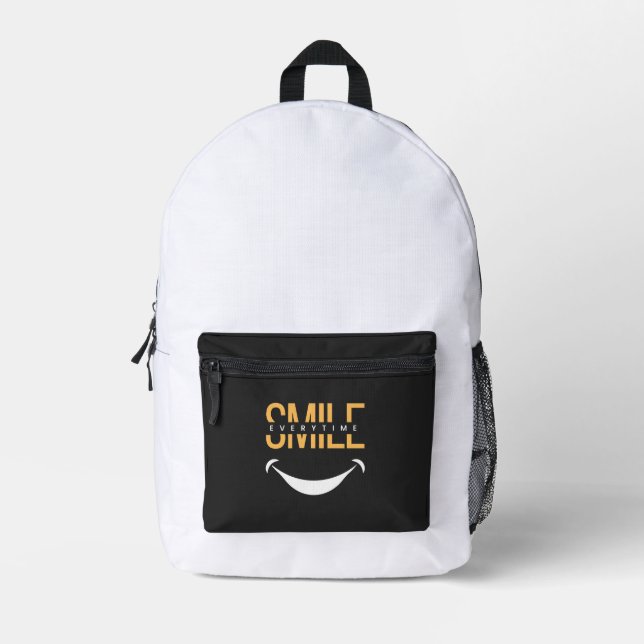 Mochila Impresa Smile Everytime – Spread Positive Vibes Anywhere (Anverso)