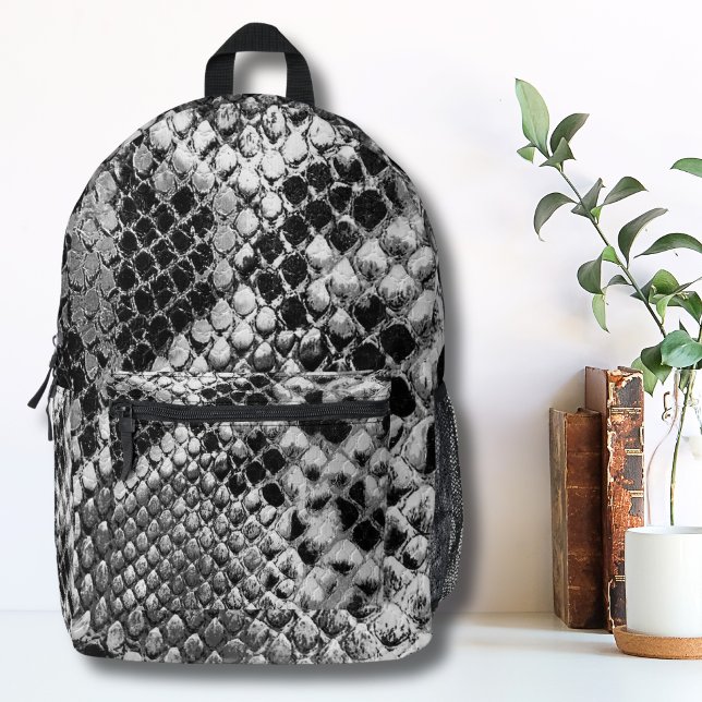 Mochila Impresa Snack blanco negro (Black White Reptile Animal Snake Skin Pattern Printed Backpack)