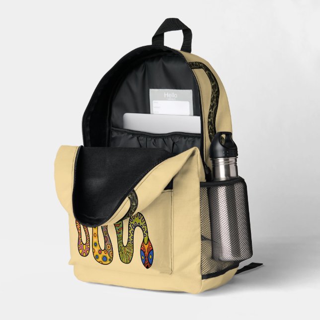 Mochila Impresa Snake Chameleon, una víbora divertida, niños perso (Esquina trasera derecha (abierta))