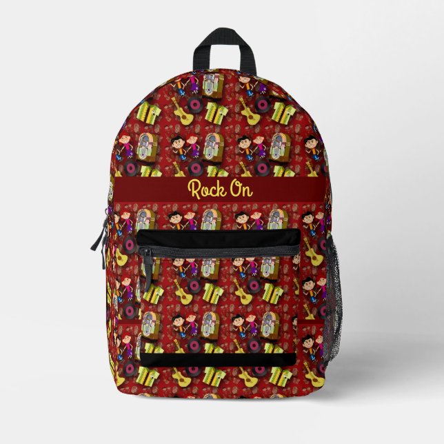 Mochila Impresa Sock Hop Pattern Red Fun Happy Olvido Arte (Anverso)
