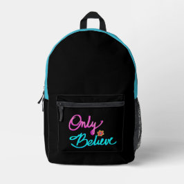 Mochila Impresa Sólo Cree Cita Cristiana con Flor en Negro 