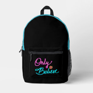 Mochila Impresa Sólo Cree Cita Cristiana con Flor en Negro 
