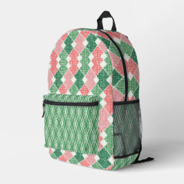 MOCHILA IMPRESA SOMBRAS DE PATRONES GEOMÁTICOS NARANJAS VERDES Y C