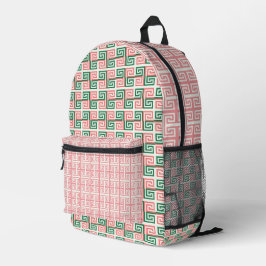 MOCHILA IMPRESA SOMBRAS DE PATRONES GEOMÁTICOS NARANJAS VERDES Y C