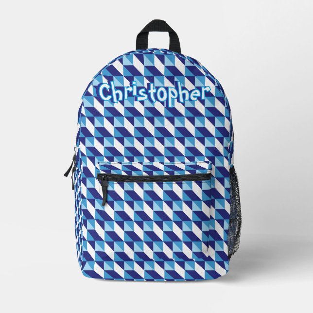 Mochila Impresa Sombras retro del patrón abstracto geométrico azul (Anverso)