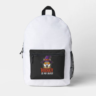 Mochila Impresa Sombrero de Bruja Mi Husky de Halloween es Mi Boo