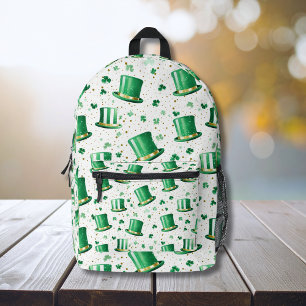 Mochila Impresa Sombreros y tréboles de lujo verdes y dorados blan