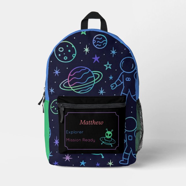 Mochila Impresa Space Custom Name Label  (Anverso)