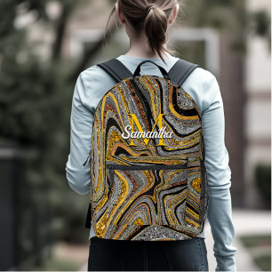 Mochila Impresa Sparkle Glam Purpurina arte de mármol femenino oro
