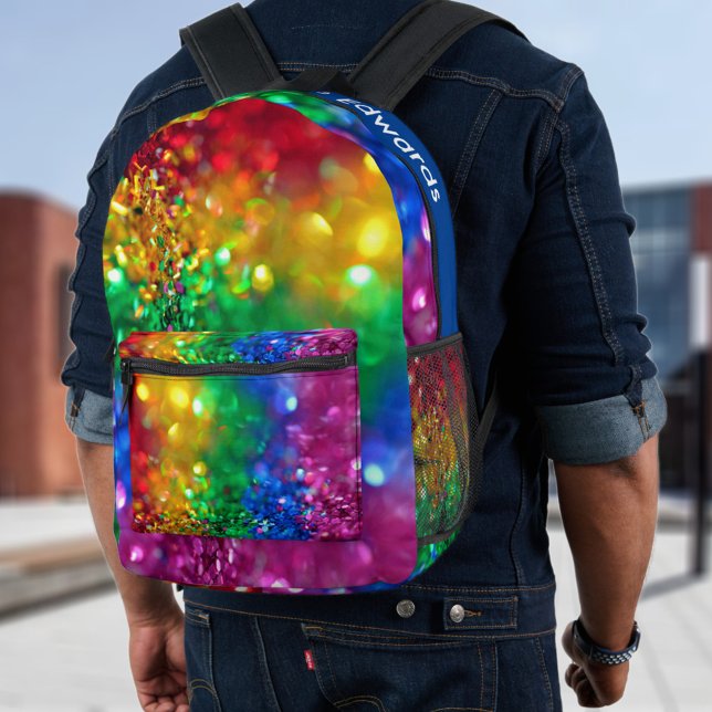 Mochila Impresa Sparkling Color Burst Rainbow Sequing Personalizab (Subido por el creador)