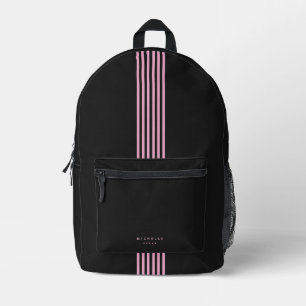 Mochila Impresa Stripes Elegante Girly Deportivo Rosa Negro