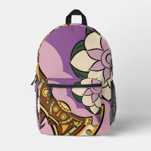 Mochila Impresa Stylized Axe and Flower Design