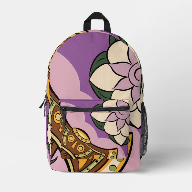 Mochila Impresa Stylized Axe and Flower Design (Anverso)