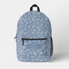 Mochila Impresa Suave patrón boho floral azul gris claro y blanco