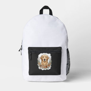 Mochila Impresa Sublimación de Retriever Dorado Floral