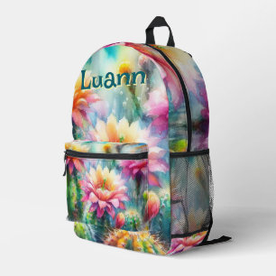 Mochila Impresa Suculento Cacti Personalizado con Flores de Agua