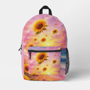 Mochila Impresa Sueño Marino de Girasoles: Atardecer en la Playa