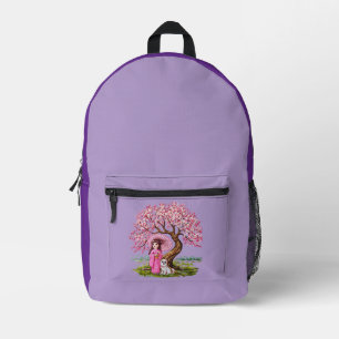 Mochila Impresa Sueños de flores: Chica de Kimono y Cachorro