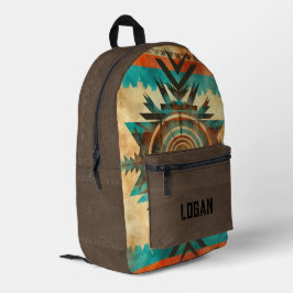 Mochila Impresa Sunburst nativo americano en el Ante marrón