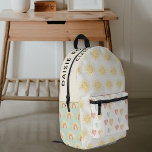 Mochila Impresa Sunshine Pastel personalizado<br><div class="desc">Esta mochila escolar para niños es un sueño real hecho realidad para los niños, con sutiles tonos pastel de verde, amarillo, rosa y crema. La bolsa está adornada con sombrillas, corazones y arcos de lluvia, lo que la convierte en una adición alegre y llamativa a cualquier atuendo escolar. No sólo...</div>
