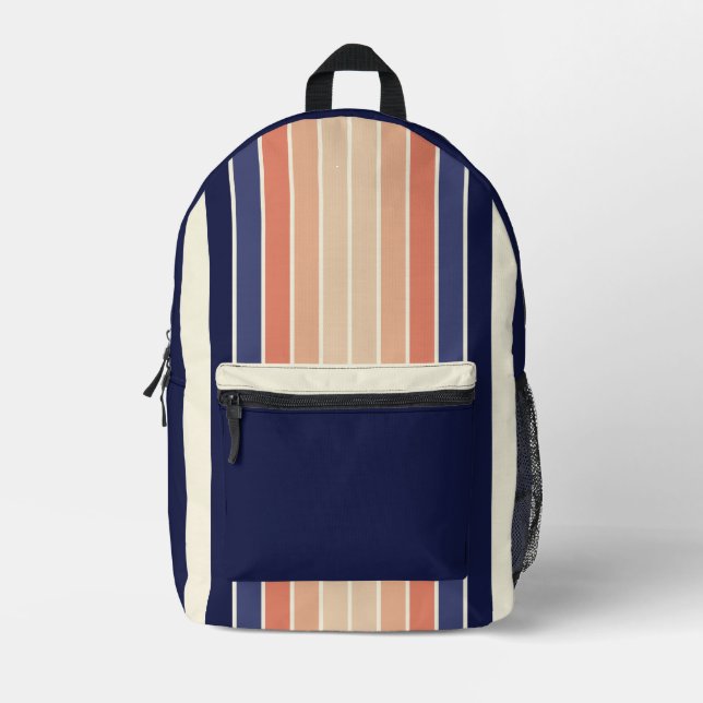 Mochila Impresa "Surfboard" Retro Blue y Peach Stried (Anverso)