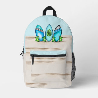 Mochila Impresa Surfboards retro en la arena