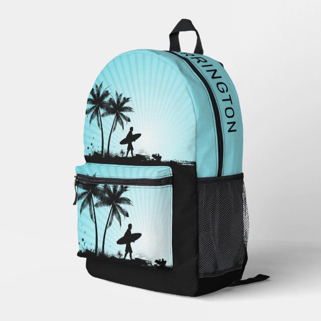 Mochila Impresa Surfista de playa de nombre personalizado (Esquina derecha trasera )