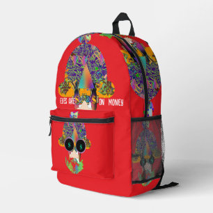 Mochila Impresa Sus Ojos Están En El Dinero Viaje Rojo