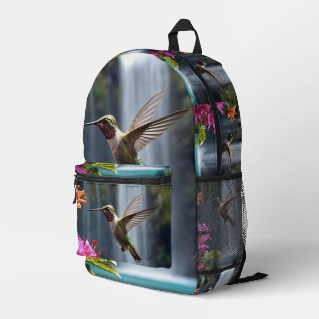 Mochila Impresa "Susurros de la naturaleza: Colibrí, cascada, (Esquina derecha trasera )