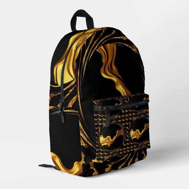 Mochila Impresa Swirl Liquid Gold Black Monochrome Christian Achem (Esquina izquierda trasera)
