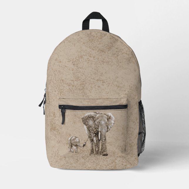Mochila Impresa Swirly Elephant Family (Anverso)