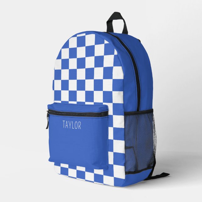 Mochila Impresa tablero de ajedrez azul moderno minimalista (Esquina derecha trasera )