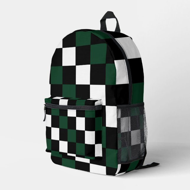 Mochila Impresa Tablero de ajedrez verde blanco    (Esquina derecha trasera )